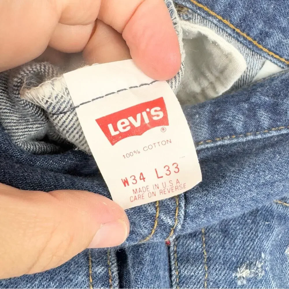 Vintage 80's Levi's 501xx‎ Button Fly Dark Wash Slight Distress Rigid Size 34x33